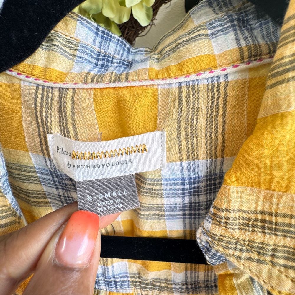 Anthropologie Yellow and Blue Plaid Top - Picture 5 of 6